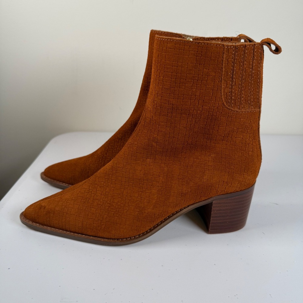 NWOT Kelsi‎ Dagger Brooklyn Milly Booties Ankle Boots 8 Cognac Suede Pointed Toe - Picture 6 of 10